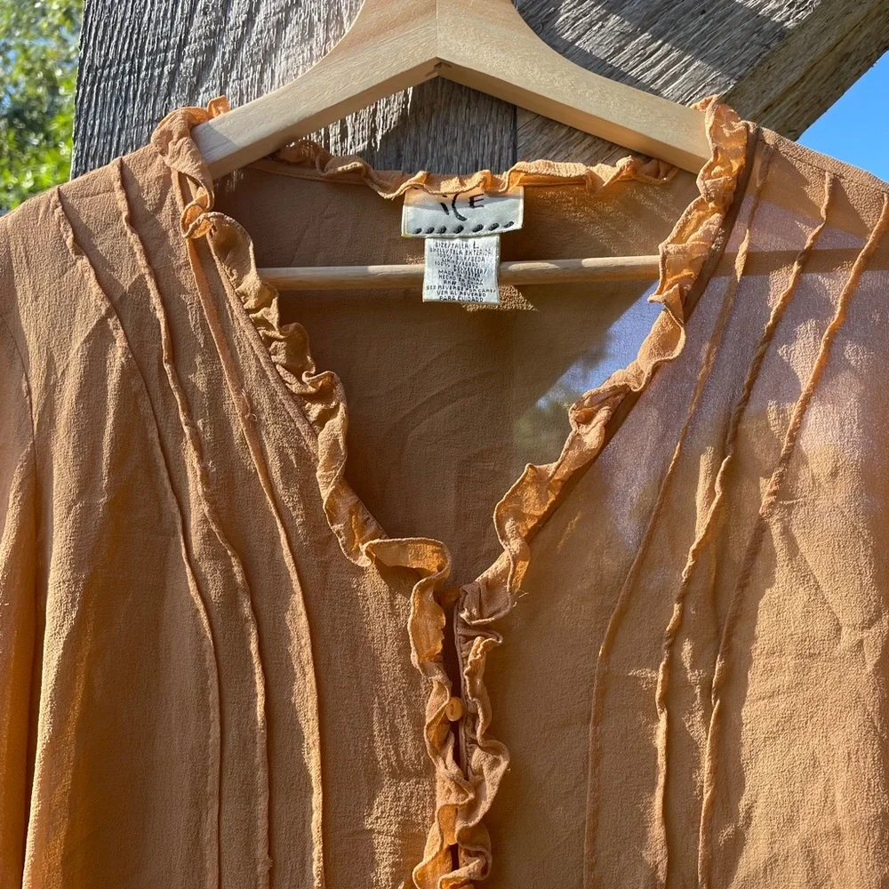 Vintage Silk Long Sleeve Blouse with Ruffle Detail - Picture 4 of 6